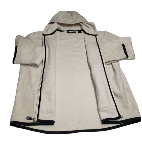 Perry Ellis Beige Fleece Hoodie Jacket L/G – Zip Up, Kangaroo Pocket, Logo - Picture 2 of 10